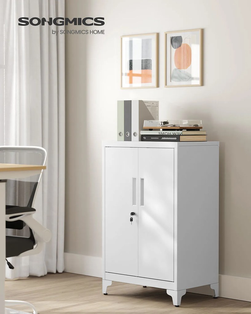 Armário arquivo escritório 40,2 x 60,1 x 99 cm com fechadura e 2 portas branco mate