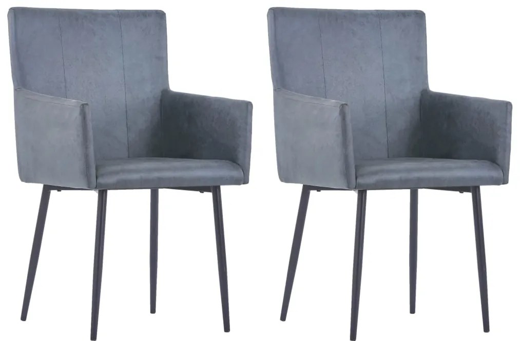 vidaXL Cadeiras de jantar c/ braços 2 pcs camurça artificial cinzento
