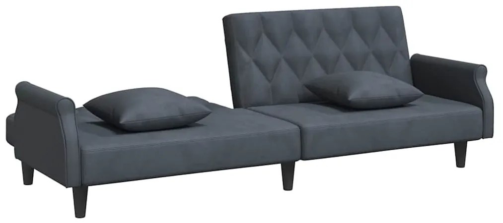 Sofá-cama com apoio de braços veludo cinzento-escuro