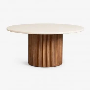 Mesa De Jantar Redonda Em Cimento E Madeira De Acácia Sirvon Ø160 Cm - Sklum