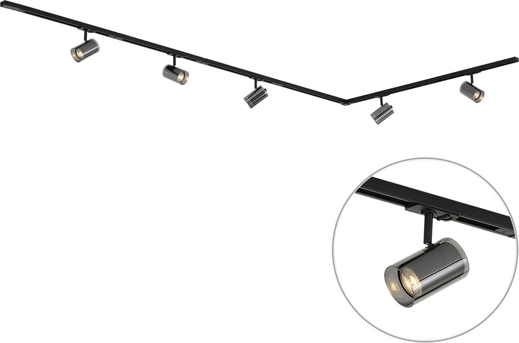 Sistema de iluminação de trilho moderno preto com 5 focos 1-fase - Iconic Lloyd