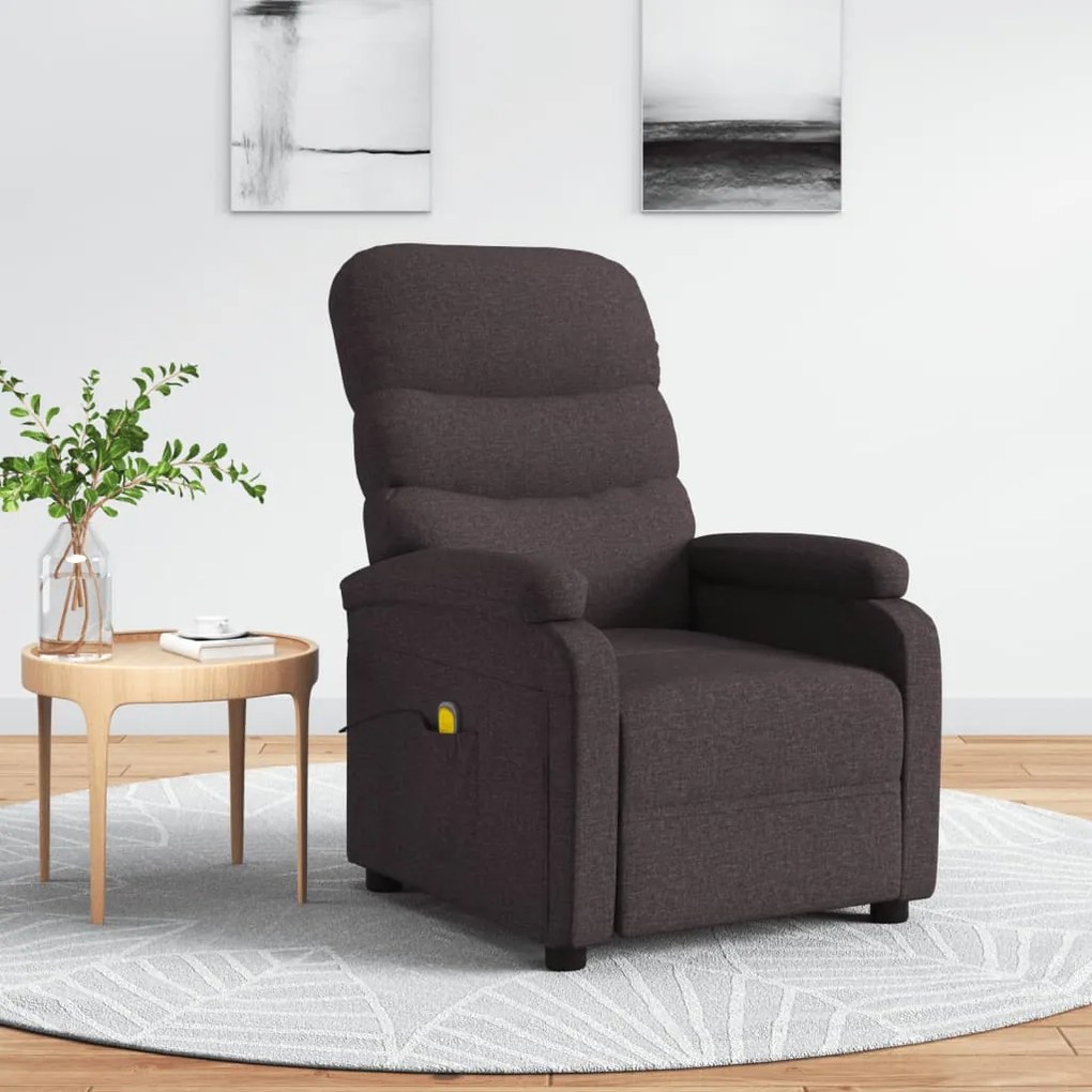 321231 vidaXL Poltrona de massagens tecido castanho-escuro
