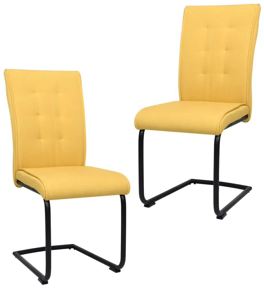 287834 vidaXL Cadeiras de jantar cantilever 2 pcs tecido amarelo mostarda