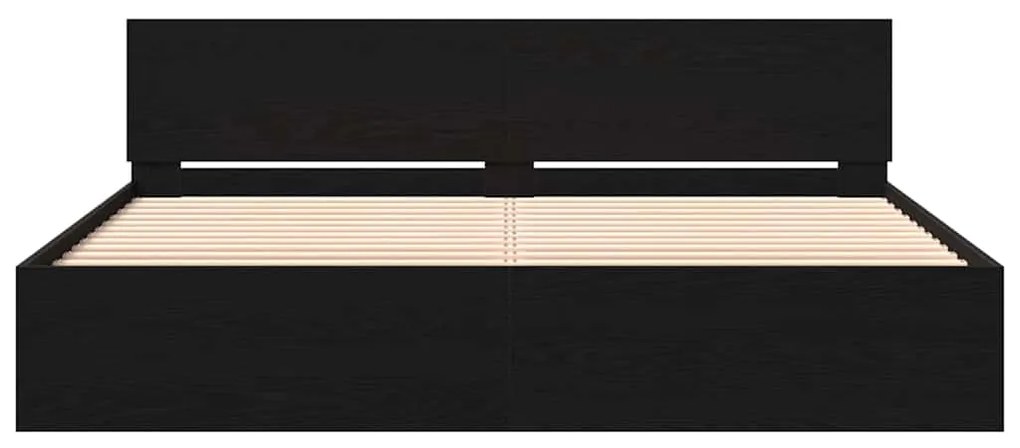 Cama com Cabeceira, Carvalho Preto, 180 x 200 cm, Madeira Compósita