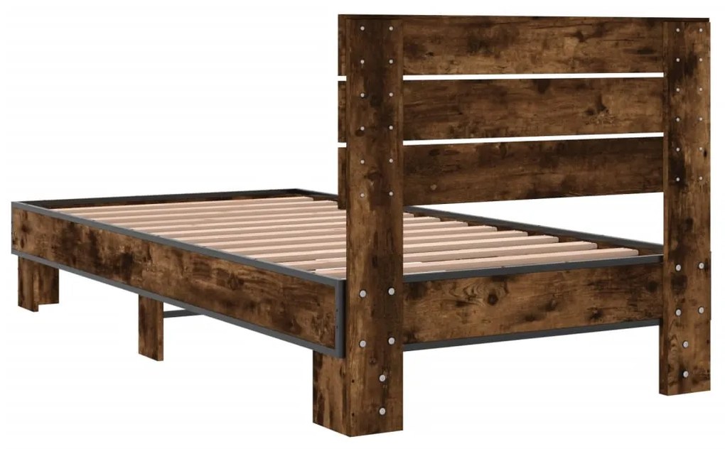 Estrutura de cama derivados de madeira e metal carvalho fumado