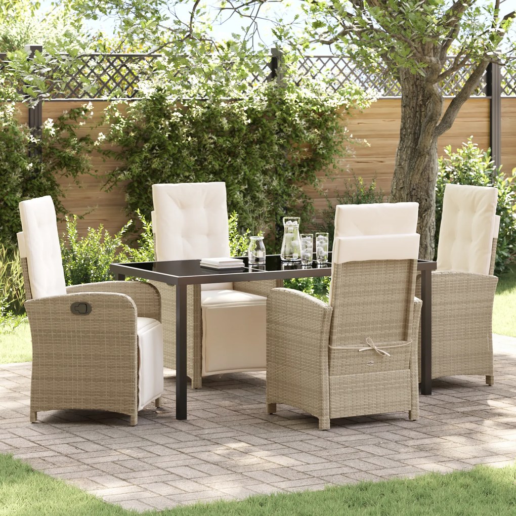 vidaXL Conjunto de Jantar de 5 Peças com Almofadas Bege em Rattan Sintético