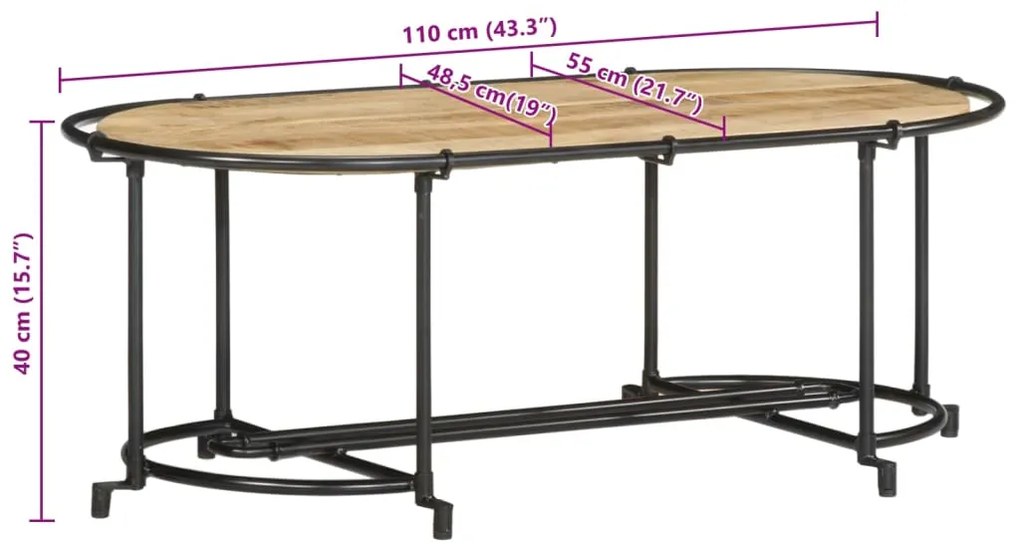 Mesa de centro 110x55x40 cm madeira de mangueira áspera maciça