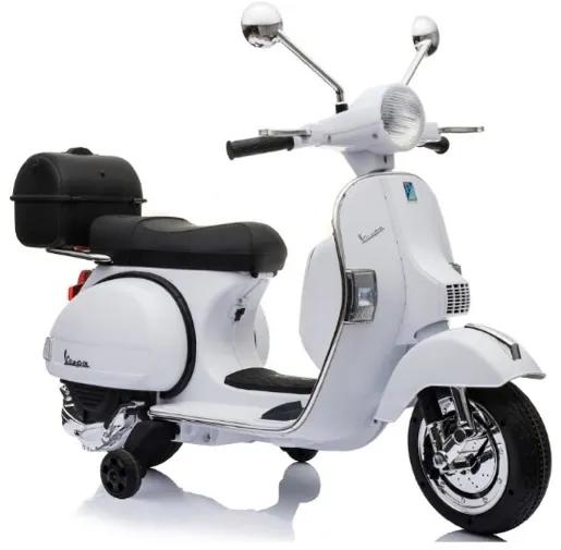 Vespa PX150 scooter de 12v, mota elétrica infantil assento de couro, pneus de borracha EVA Branca