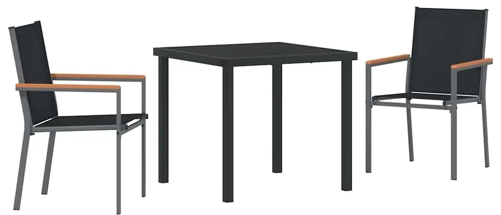 Conjunto de Jantar para Jardim 3 Peças - Preto, Textilene e Aço