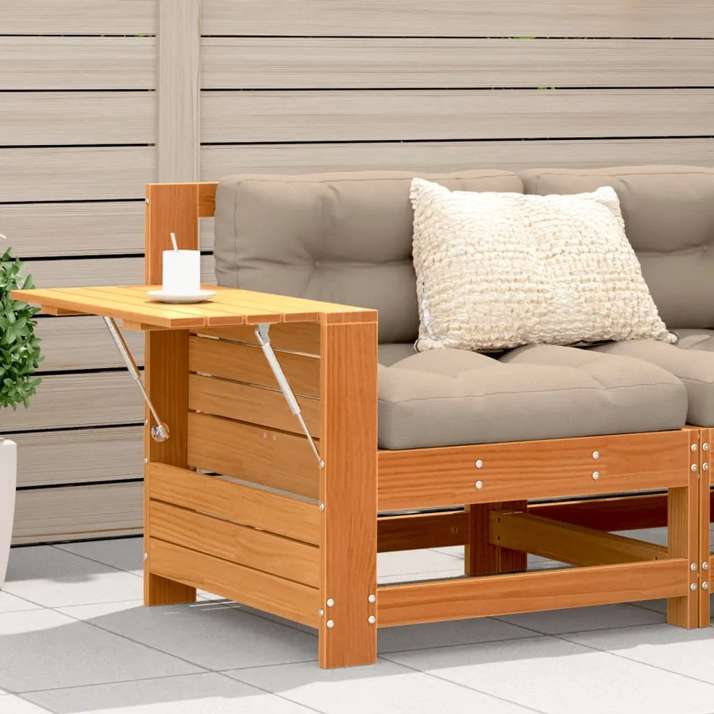 vidaXL Sofá jardim c/apoio braços/mesa apoio pinho maciço castanho-mel