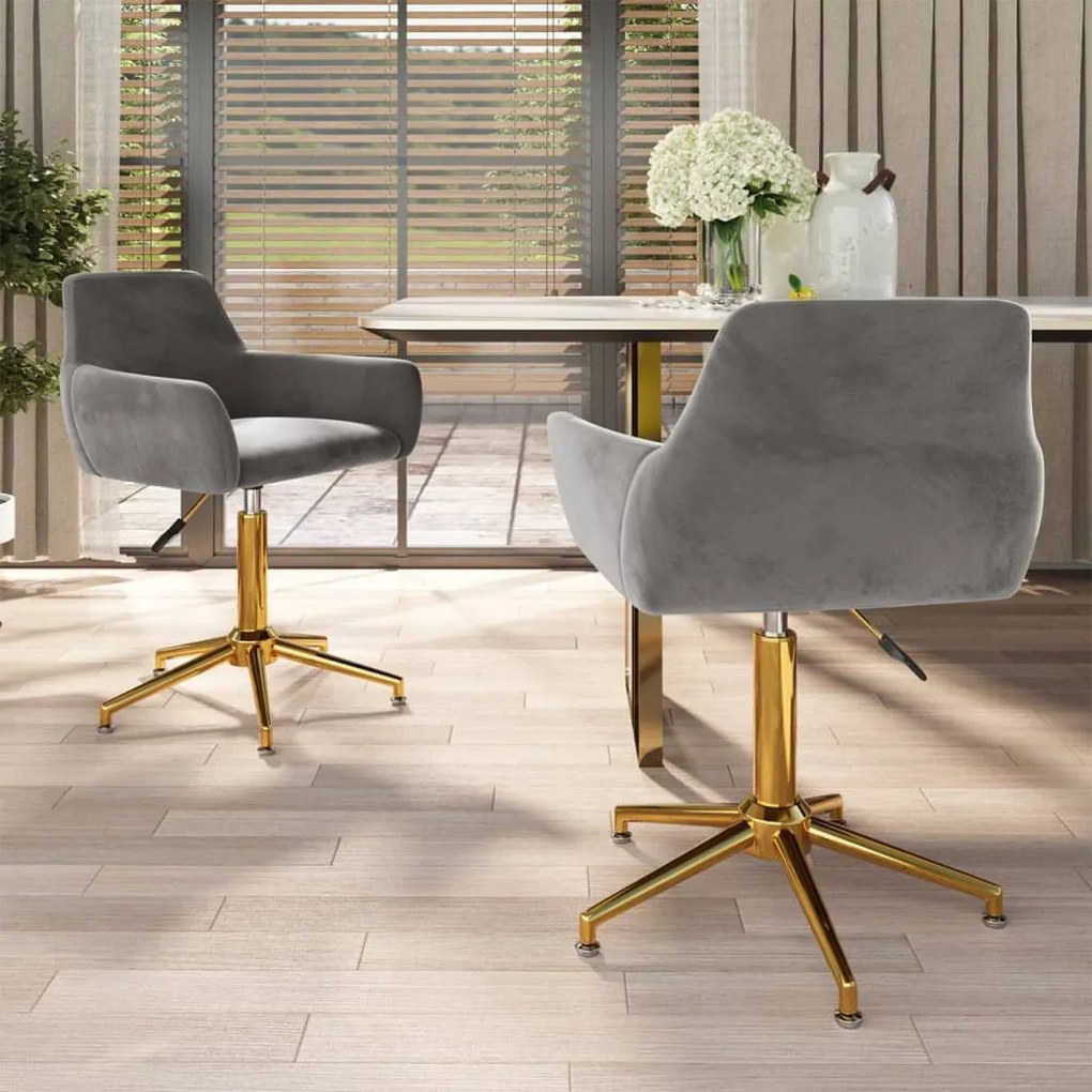 vidaXL Cadeiras de jantar giratórias 2 pcs veludo cinzento-claro