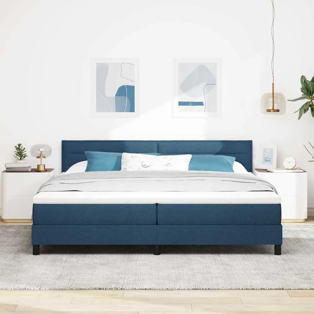 Cama Box Spring com Colchão Azul 200x200 cm Tecido