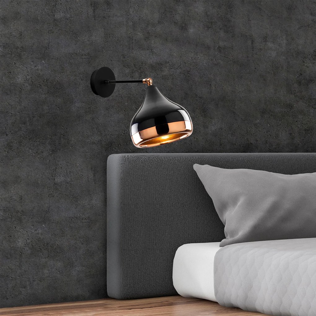 Candeeiro de Parede Yildo – Preto e Cobre – 17 x 28 cm
