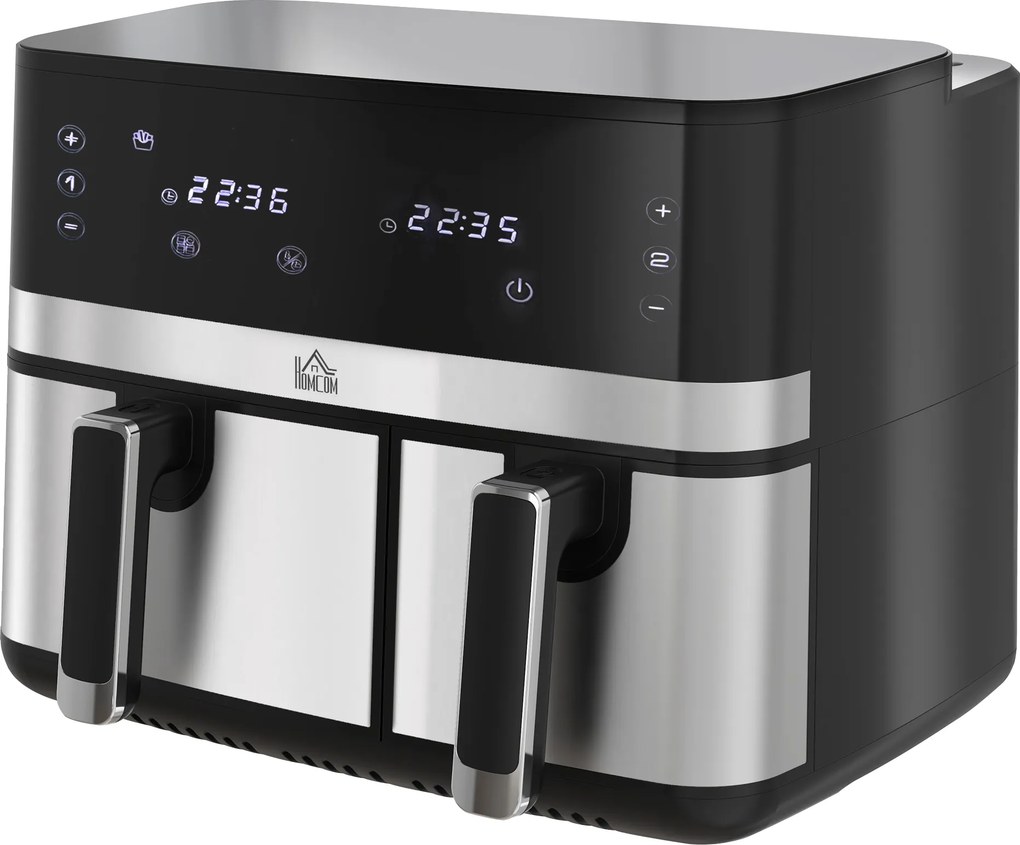 Fritadeira de ar quente sem óleo, Air Fryer, compartimento duplo de 8,5 L, 2700 W – 8 programas, temperatura regulável, temporizador preto