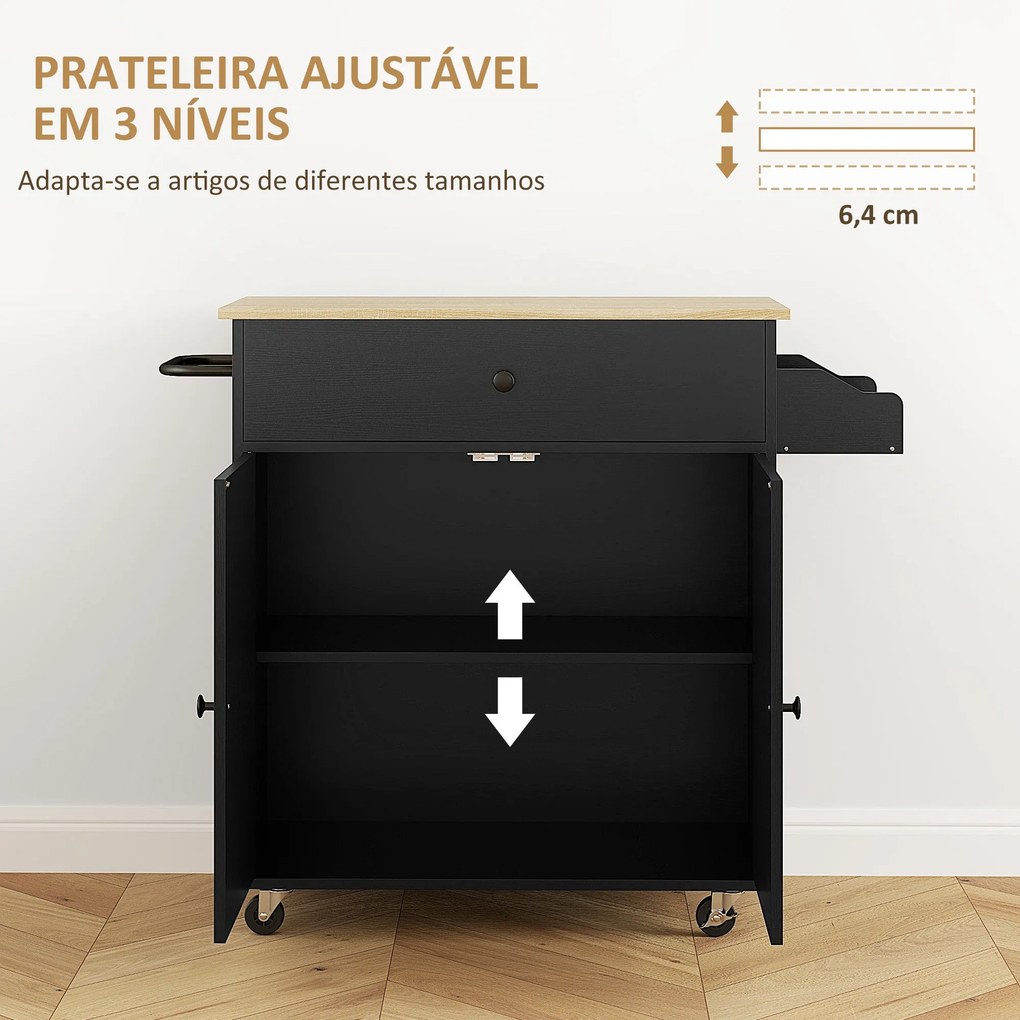 Ilha de Cozinha com Rodas Carrinho de Cozinha com Lateral Dobrável 2 P