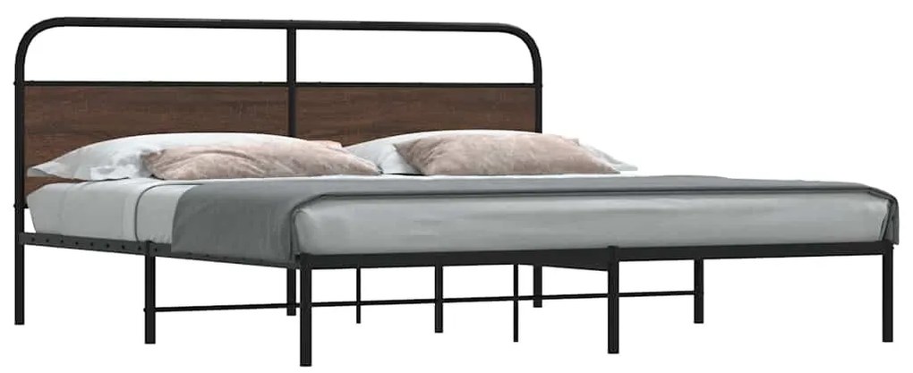 Estrutura cama sem colchão 200x200cm metal carvalho castanho
