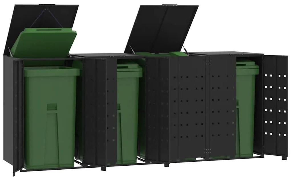 vidaXL Abrigo para 4 caixotes do lixo 276x79x117 cm aço preto