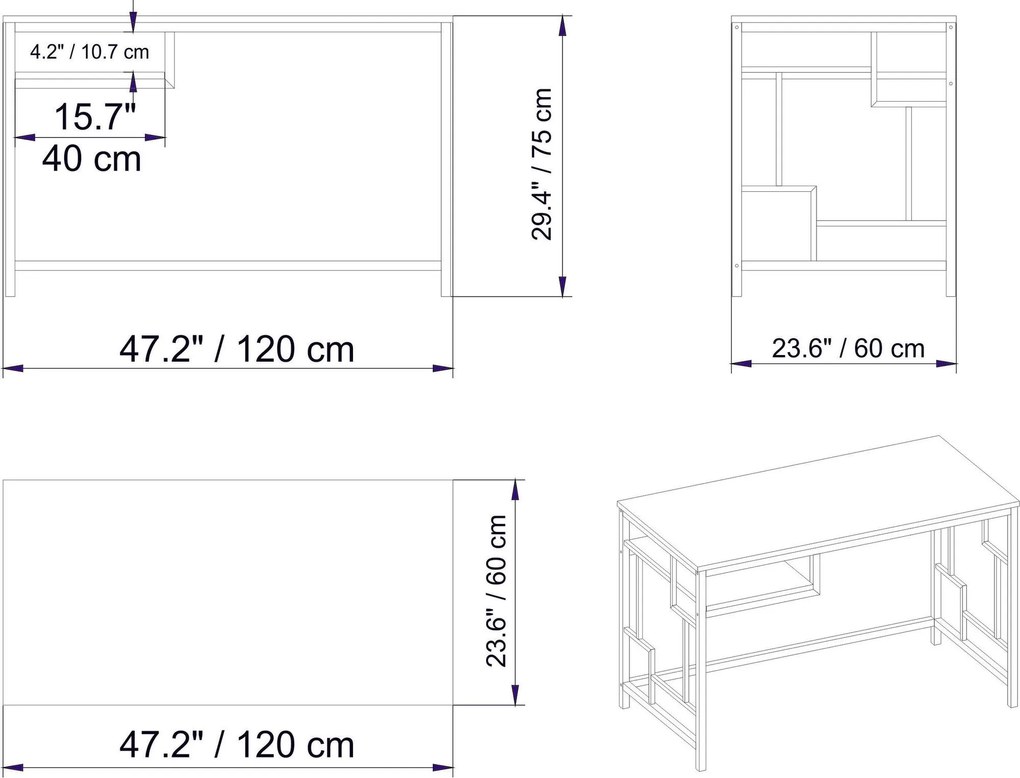 Mesa de Estudo Victory - Dourado e Branco - 120x75x60 cm