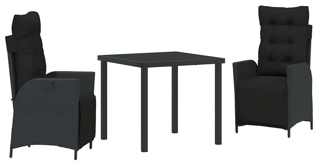 Conjunto de Jantar de Jardim de 3 Peças Preto em Rattan Sintético