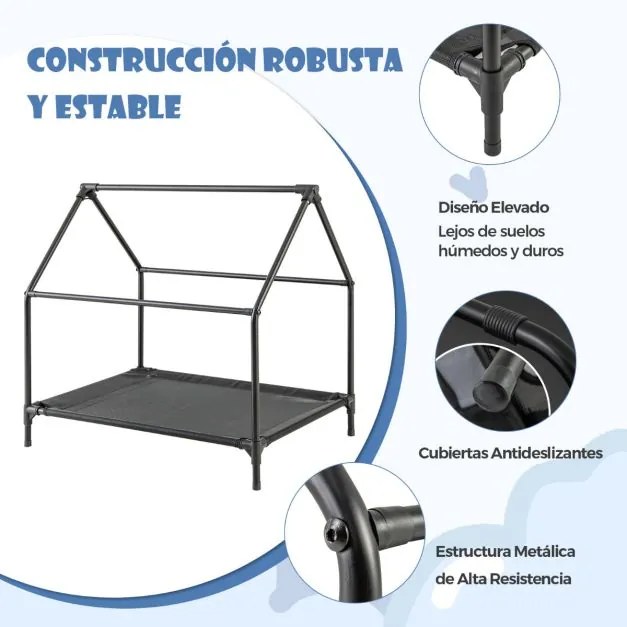 Casota de cães elevada de 91 cm para cães de raça pequena com janelas ventiladas Cobertura interior/exterior amovível Cinzento e Preto