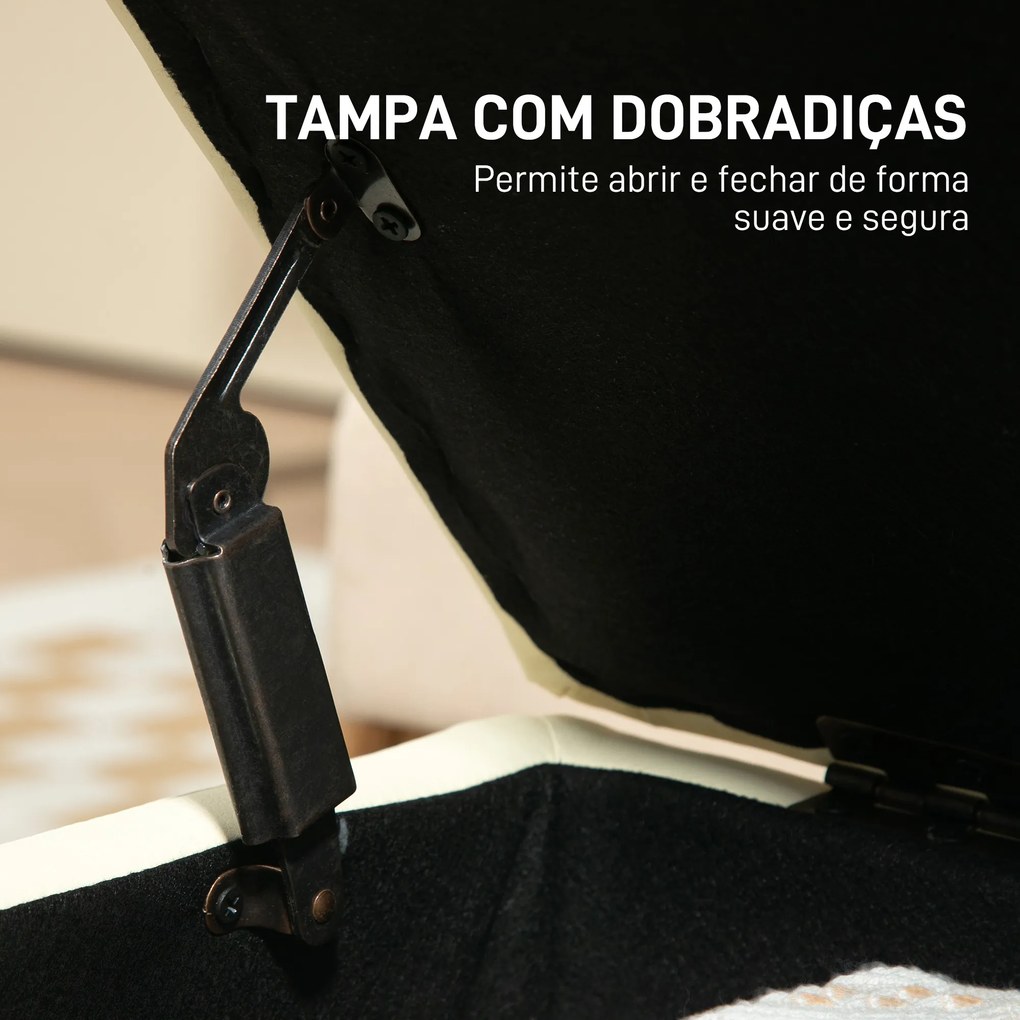 Baú de Armazenamento para Dormitório 33L Puff de Armazenamento Estofado em PU Banco de Arrumação 60x38x40 cm Creme