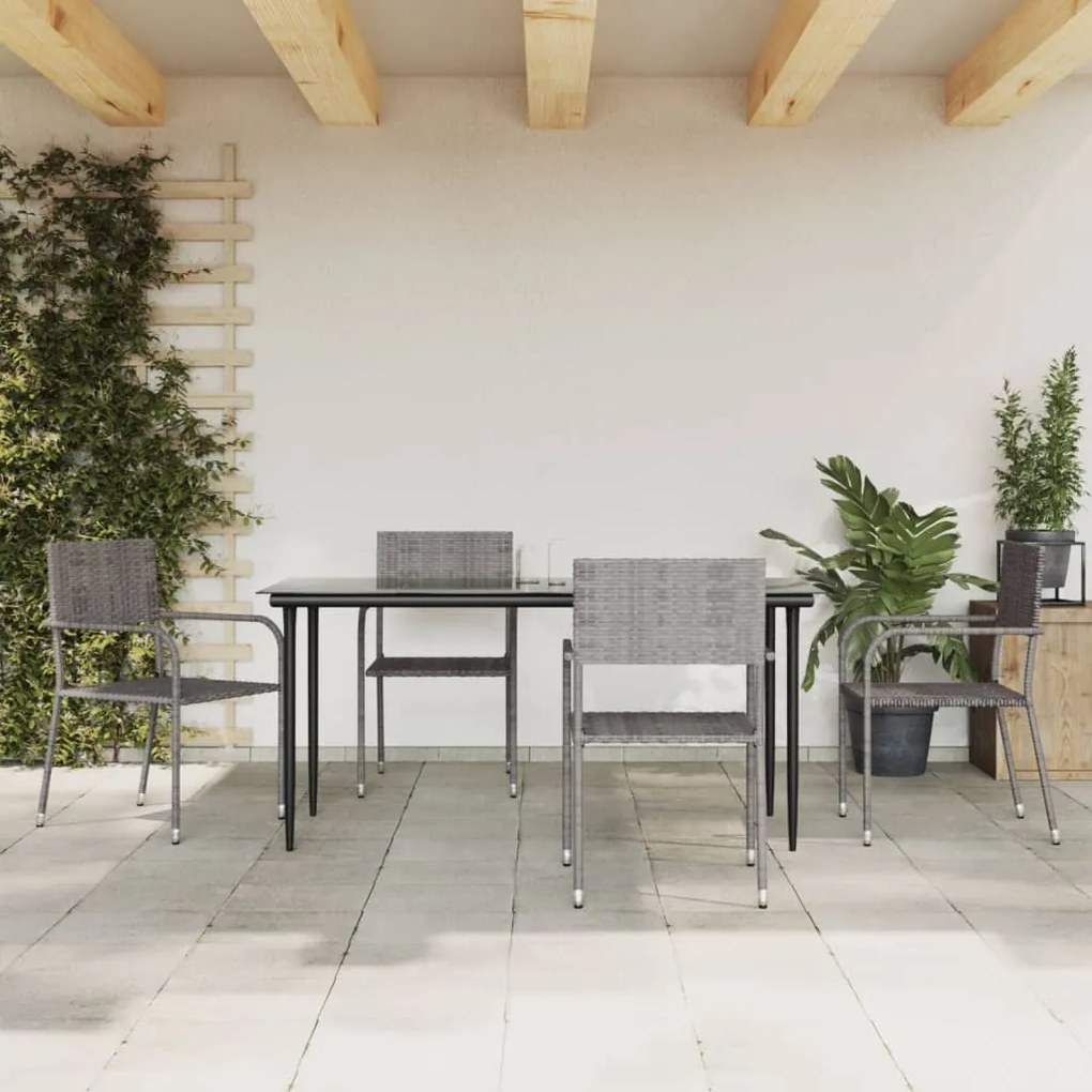 vidaXL 5pcs conjunto de jantar para jardim vime PE e aço cinza e preto