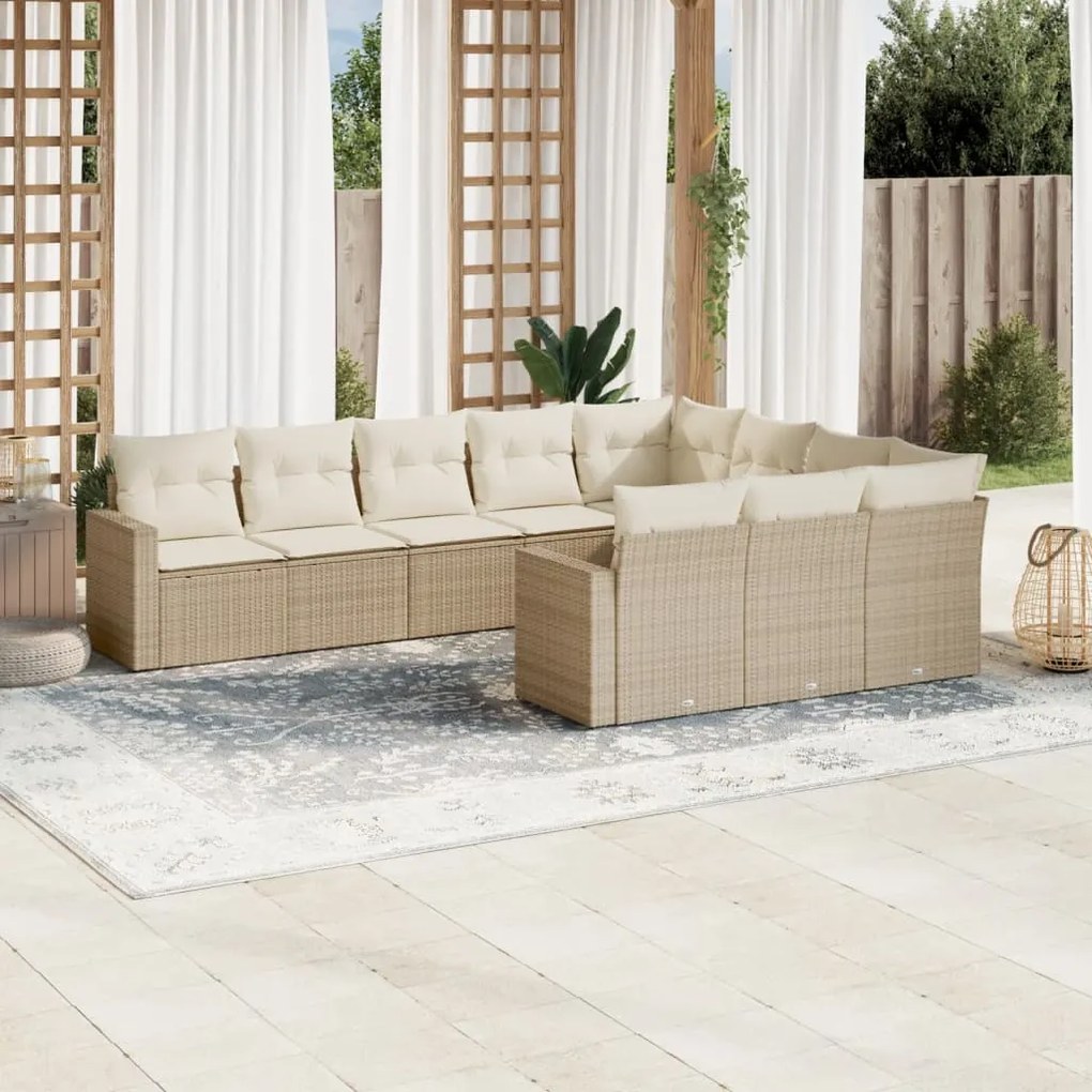 10 pcs conjunto de sofás p/ jardim com almofadões vime PE bege