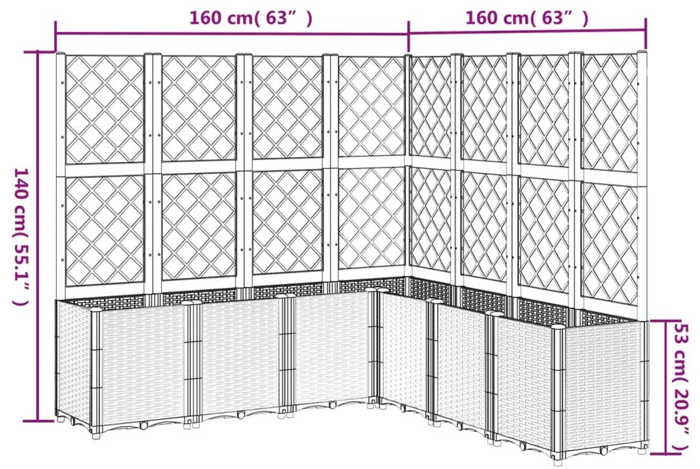 Vaso/floreira jardim c/ treliça 160x160x140 cm PP branco