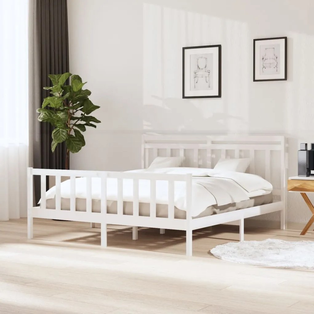 vidaXL Estrutura de cama 160x200 cm madeira maciça branco