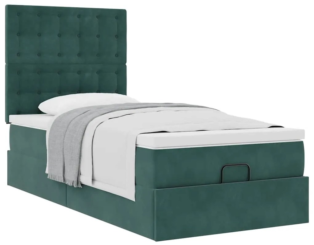 Estrutura de cama otomana colchões 90x200cm veludo verde escuro