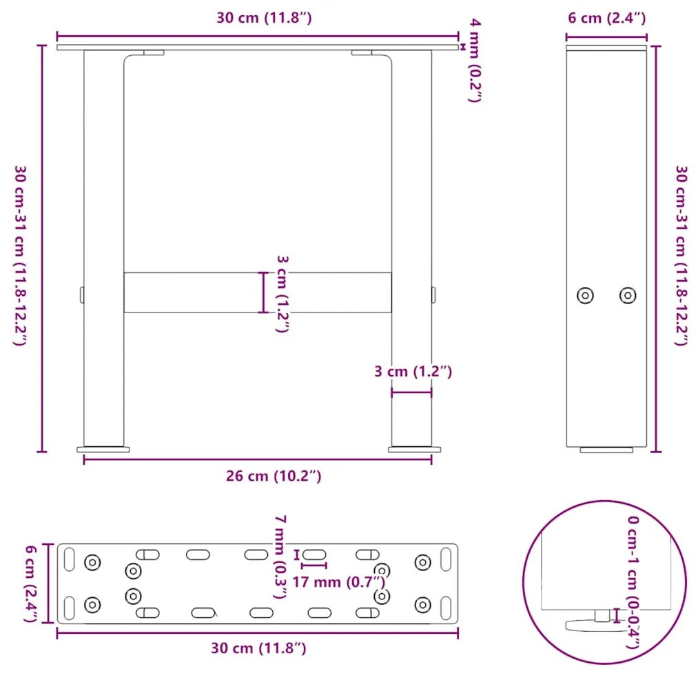 Pés para mesa de centro , brancos, 2 peças, 30x(30-31) cm, aço