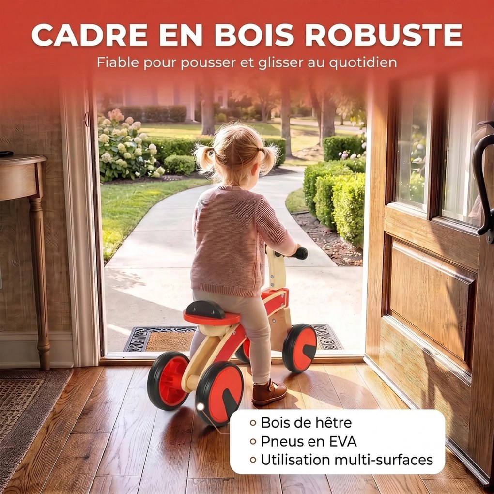 Carro de Passeio andarilho para Crianças, 52 x 33 x 38,5 cm, Rodas em EVA, Vermelho