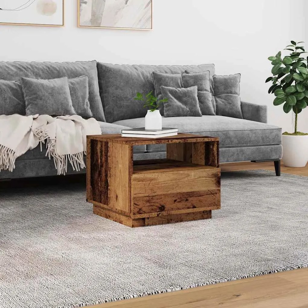 Mesa de centro com luzes LED 50x49x40 cm madeira velha