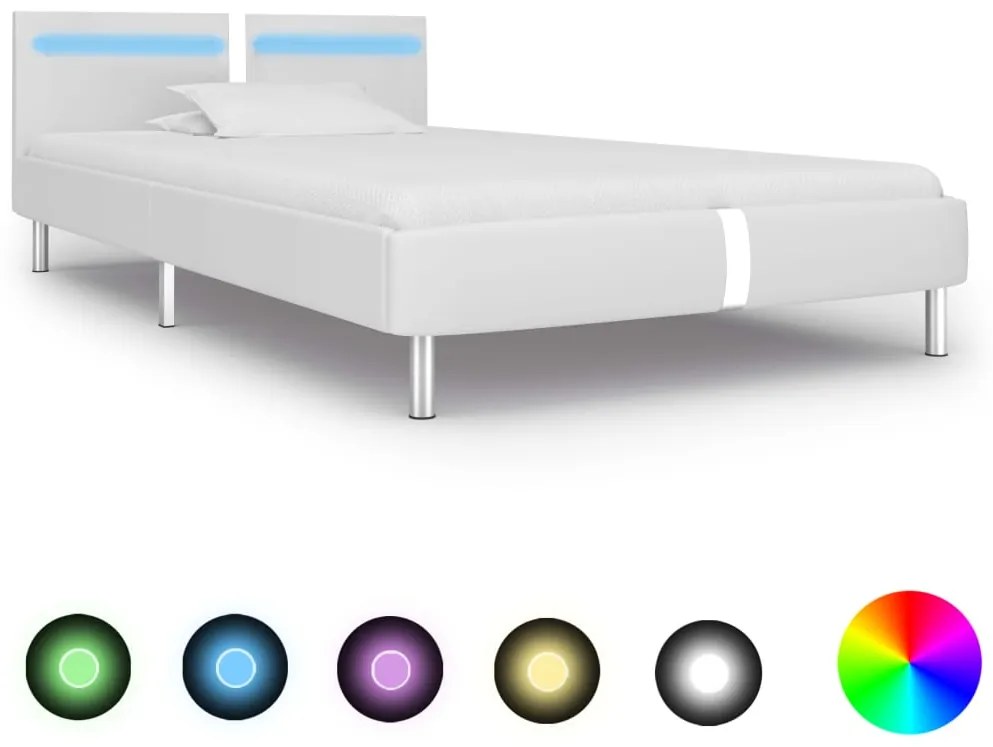 Estrutura de cama c/ LEDs 90x200 cm couro artificial branco
