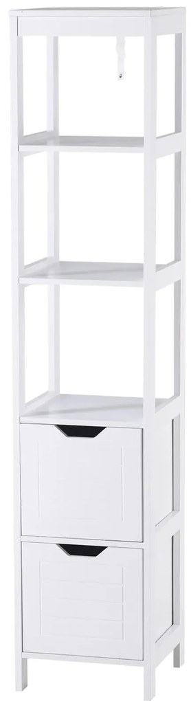 Kleankin Armário de banheiro alto Multiuso 3 prateleiras 2 gavetas 30x30x144 cm Branco