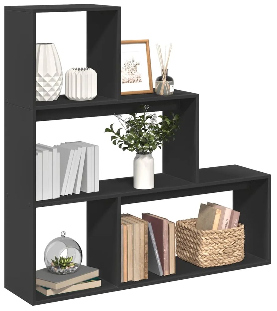vidaXL Estante divisória 3 níveis 123x29x123cm derivados madeira preto