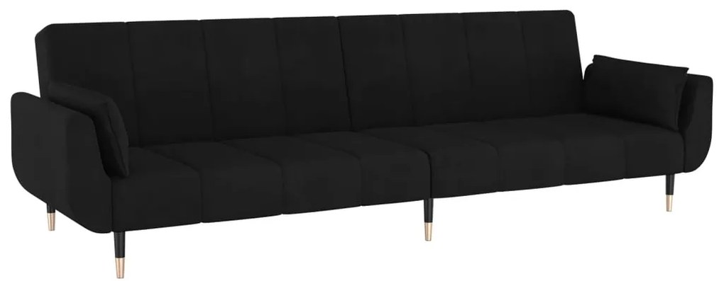Sofá-cama 2 lugares com duas almofadas veludo preto