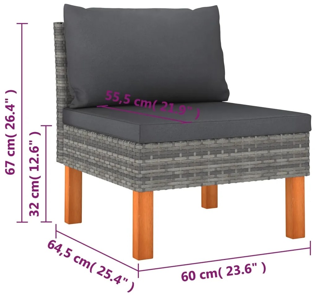 9 pcs conjunto lounge de jardim c/ almofadões vime PE cinzento