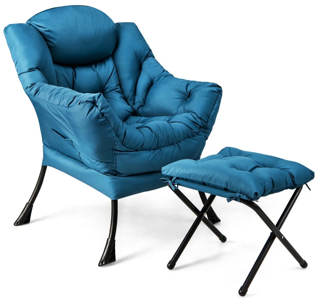 Poltrona reclinável com poltrona de lazer com apoio pés com travesseiro, apoio para os pés, sofá para sala de estar, quarto, 75 x 81 x 94,5 cm Azul