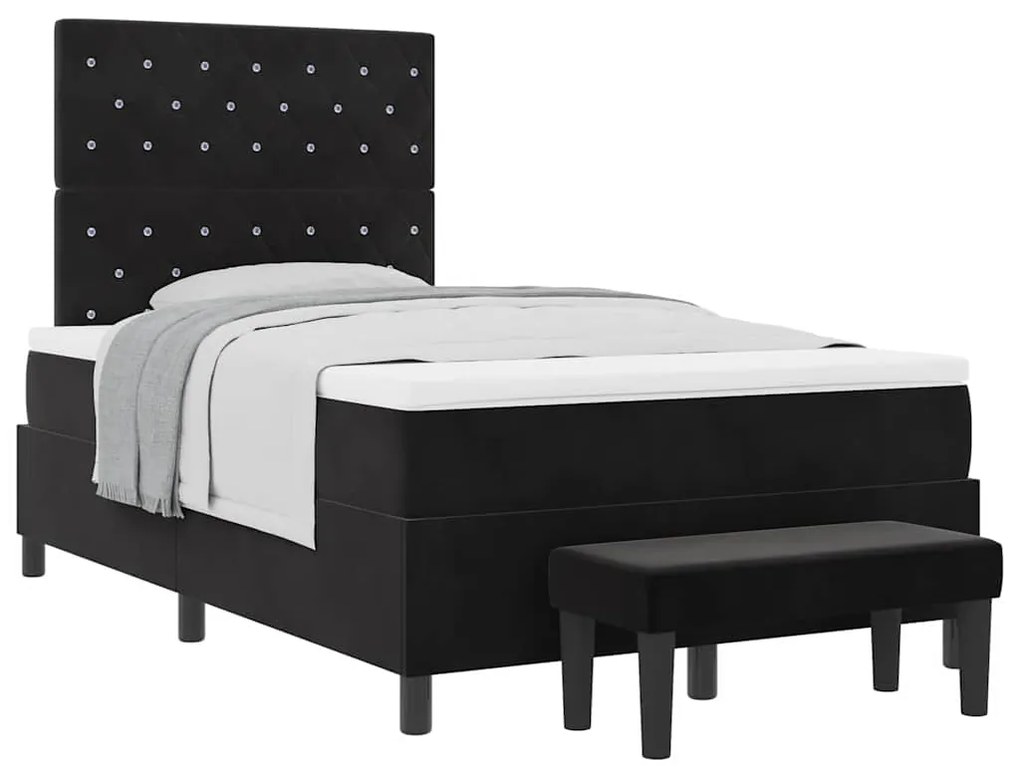 Cama Box Spring com Colchão e Banco Preto 120x200 cm Veludo