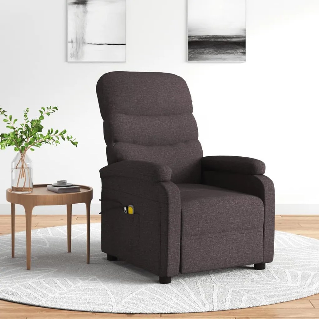 vidaXL Poltrona de massagens elétrica tecido castanho-escuro