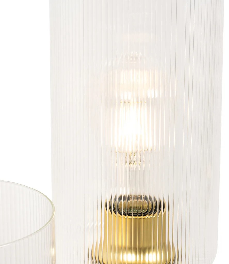 Candeeiro de mesa Art Déco dourado com vidro 2 luzes - Laura Art Deco