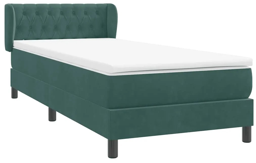 Cama com molas/colchão verde-escuro 80x220 cm veludo