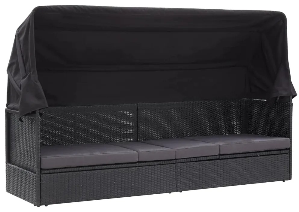 vidaXL Sofá-cama de exterior com toldo vime PE preto
