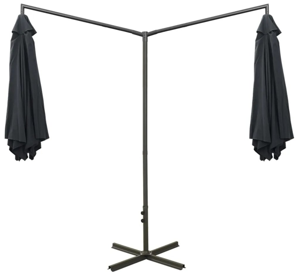 Guarda-sol de jardim duplo com poste de aço 600 cm antracite