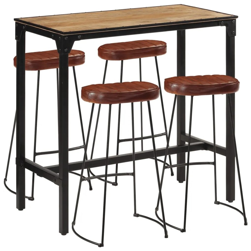 vidaXL 5 pcs conj. de bar madeira de mangueira áspera maciça e metal