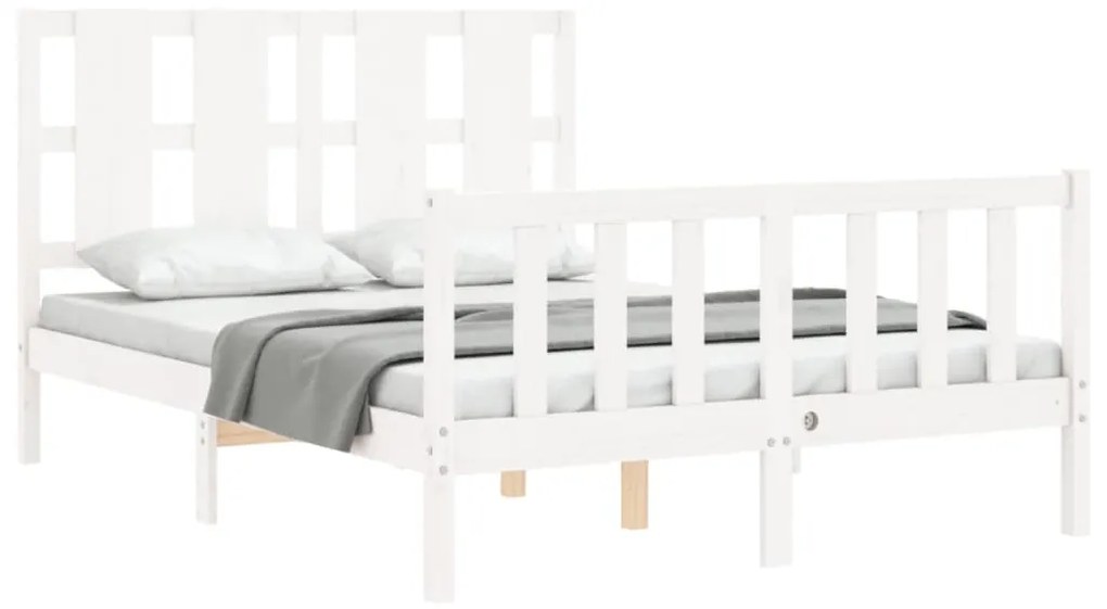 Estrutura de cama com cabeceira 140x190cm madeira maciça branco