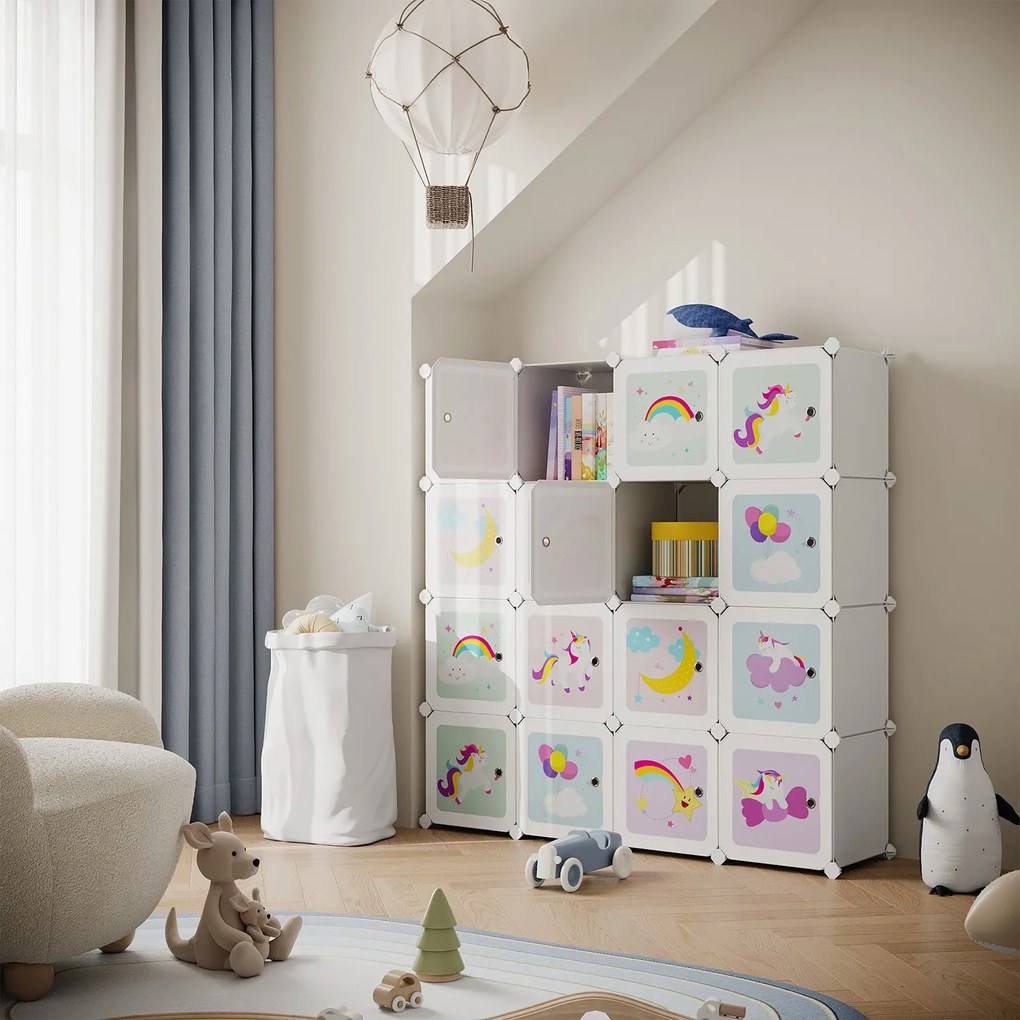Estante infantil com 16 cubos com portas 123 x 31 x 123 cm Branca