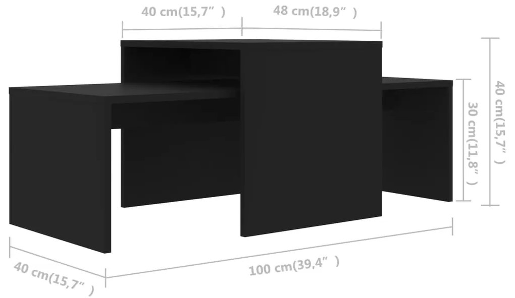 Conjunto mesas de centro 100x48x40 cm contraplacado preto