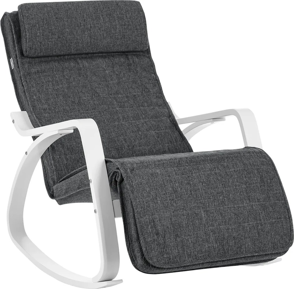 Cadeira de baloiço com apoio para os pés regulável em 5 direcções Cinzento escuro + branco